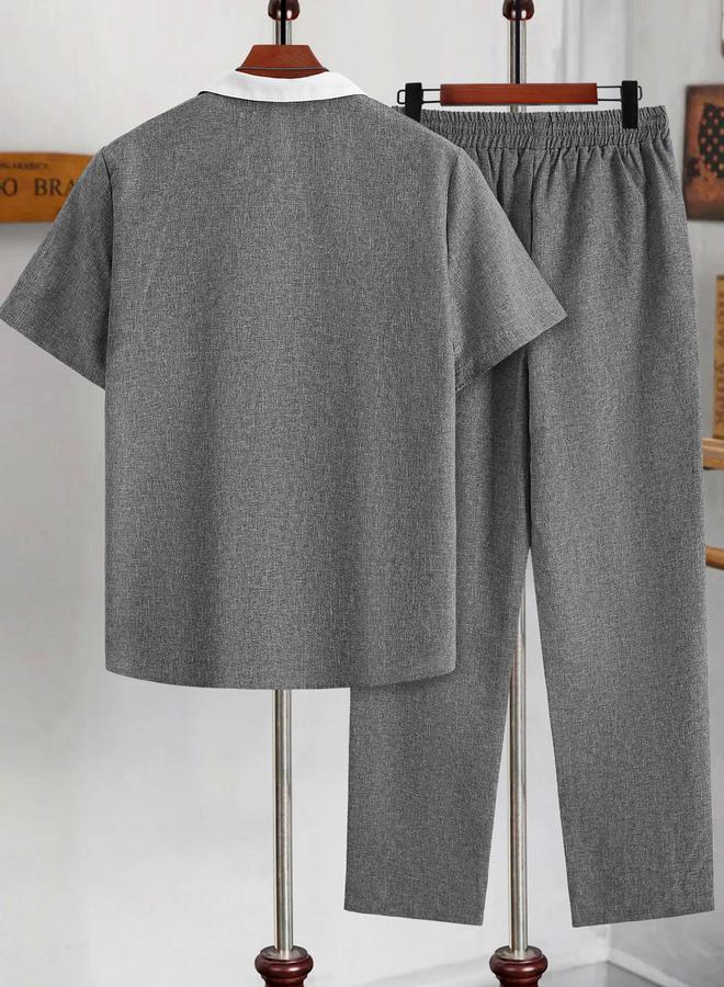 Take Two Men Grey Pocket Detail Shirt and Pants Co-Ords - Image 3